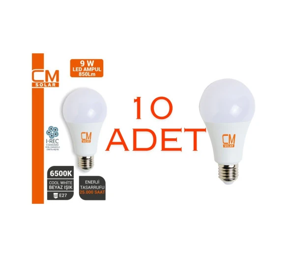 CMSOLAR 9W E27 DUY 6500K LED AMPUL 10'LU PAKET ürün görseli 1