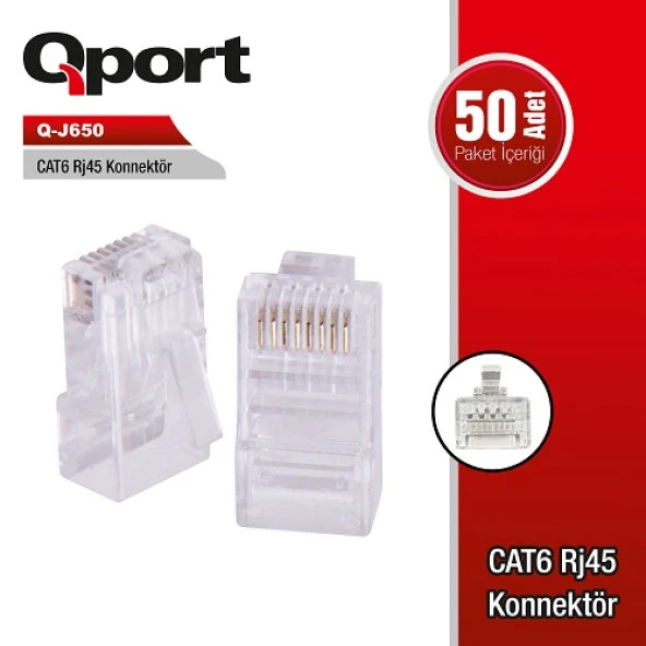 QPORT Cat6 UTP Q-J650 RJ45 50li paket Plastik Konnektör ürün görseli 1