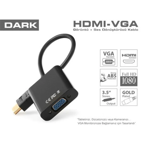 DARK DK-HD-AHDMIXVGA4 0.15metre HDMI-VGA (D) Görüntü Adaptörü Siyah 1080p ürün görseli 1