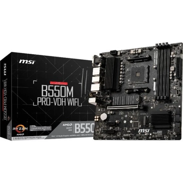MSI B550M PRO-VDH WIFI DDR4 M2 PCIe NVME HDMI DP PCIe 16X v4.0 AM4 mATX ürün görseli 1