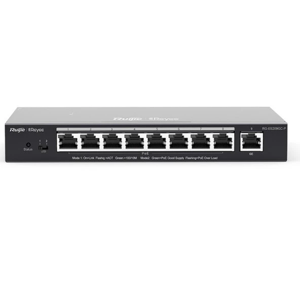 RUIJIE 8port 120w FULL PoE REYEE RG-ES209GC-P GIGABIT Yönetilebilir Switch Masaüstü ürün görseli 1