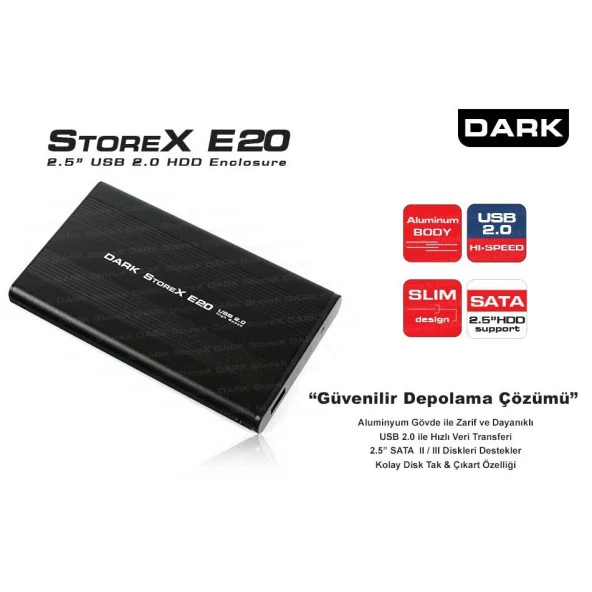 DARK 2.5" USB 2.0 DK-AC-DSE20 Alüminyum Harddisk Kutusu Siyah ürün görseli 1
