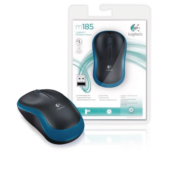 LOGITECH M185 KABLOSUZ 1000 DPI MAVİ MOUSE 910-002236 - Resim 2