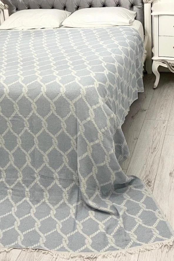 Halat Keten Çift Kişilik Saçaklı Tek Pike 220x240 Cm Mavi ürün görseli 1