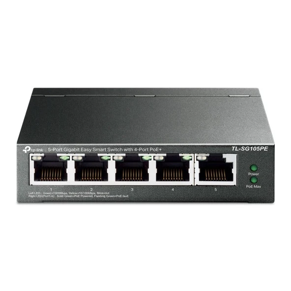 TP-LINK 5-PORT 65W 4-PORT POE TL-SG105PE GIGABIT YÖNETİLEBİLİR POE SWITCH ürün görseli 1