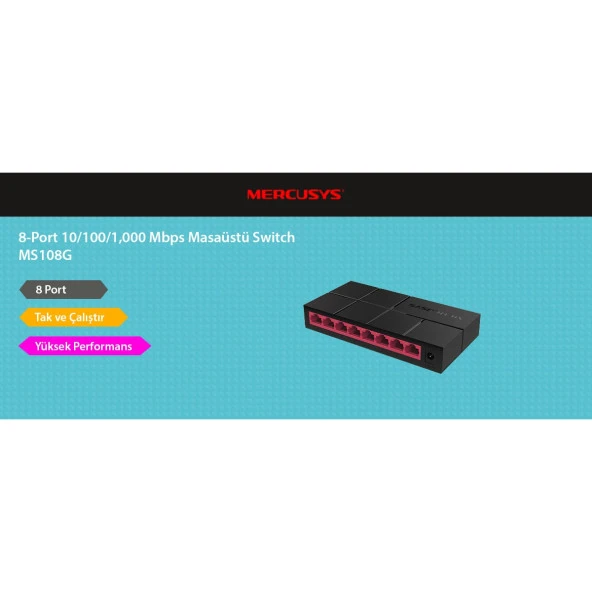 MERCUSYS 8port MS108G GIGABIT Yönetilemez Switch Masaüstü ürün görseli 1