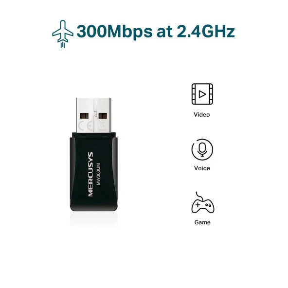 MERCUSYS MW300UM N300 Kablosuz Mini USB Adaptör - Resim 2