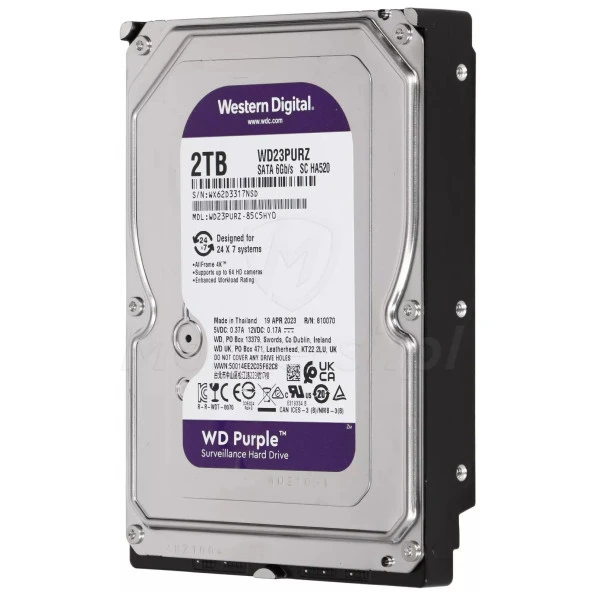 WD 3.5" 2TB PURPLE WD23PURZ 5400 RPM 64MB SATA-3 Güvenlik Diski ürün görseli 1