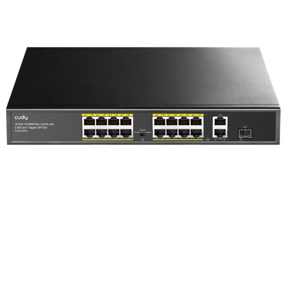 CUDY FS1018PS1 16 Port 10/100 1-SFP 200w Full PoE Yönetilemez Switch ürün görseli 1