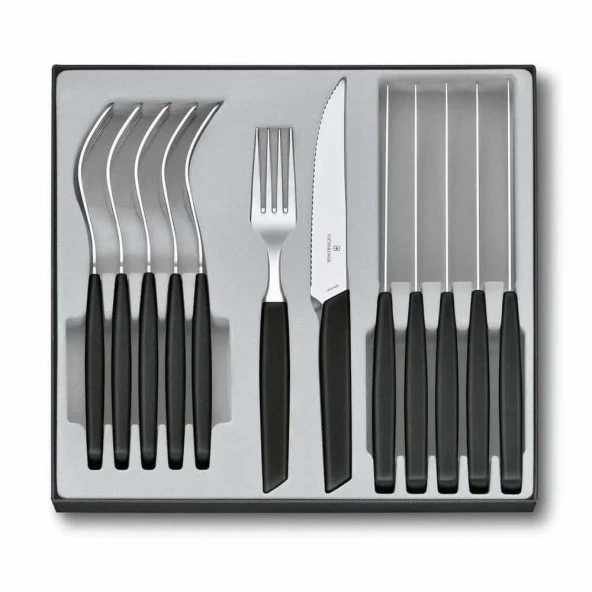 VİCTORİNOX SWISS MODERN 12Lİ SET BİFTEK BIÇAĞI+ÇATAL SİYAH ürün görseli 1