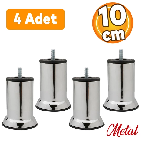 Mobilya Kanepe Baza Koltuk Destek Yükseltme Ayağı M8 Civatalı Krom Metal Ayakları 10 cm 4 Adet ürün görseli 1