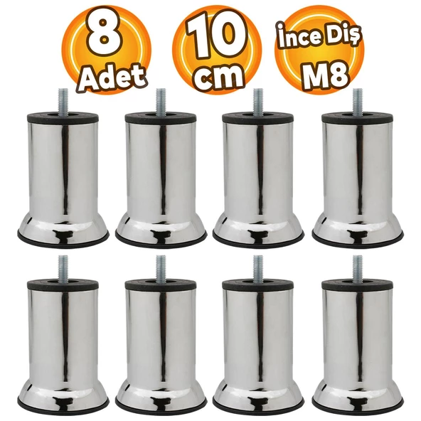 Mobilya Kanepe Baza Koltuk Destek Yükseltme Ayağı M8 Civatalı Krom Metal Ayakları 10 cm 8 Adet ürün görseli 1