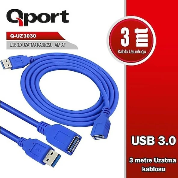 Qport Q-Uz3030 Usb 3.0 Usb Uzatma Kablosu 3 Mt ürün görseli 1