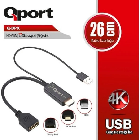 Qport Q-Dpx Hdmı(M) To Dısplayport(F) Çevirici ürün görseli 1