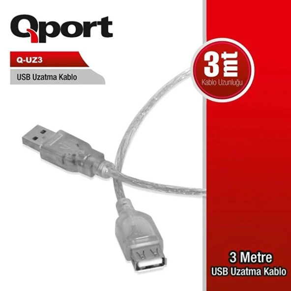 Qport Q-Uz3 Usb 2.0 Usb Uzatma Kablosu 3 Mt ürün görseli 1