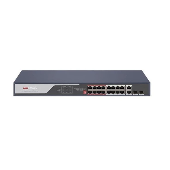 HIKVISION 16port 225w FULL PoE DS-3E0318P-E(C) 10/100 2X UPLINK-2X SFP Yönetilemez Switch ürün görseli 1