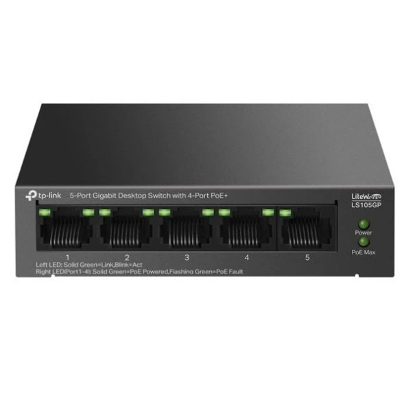 TP-LINK 5port LS105GP Gigabit 4port 65w PoE Switch ürün görseli 1