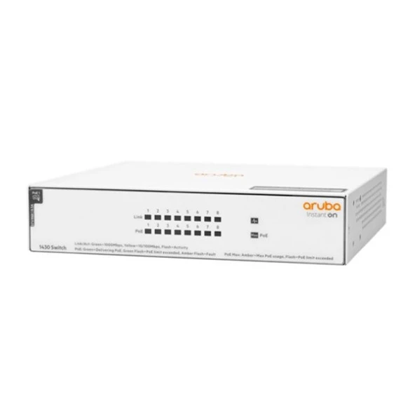 ARUBA 8port Instant On 1430-8 R8R46A Gigabit 64w Full PoE Switch ürün görseli 1