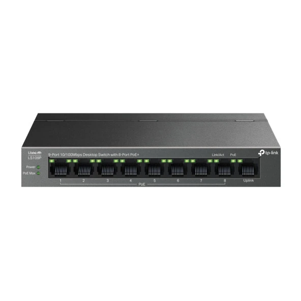 TP-LINK 8port LS109P 10/100 1-UPLINK 63W FULL POE YÖNETİLEMEZ SWITCH ürün görseli 1