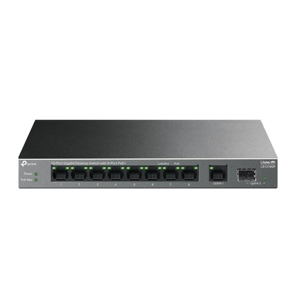 TP-LINK 10port LS1210GP GIGABIT 61W 8port PoE Yönetilemez Switch ürün görseli 1