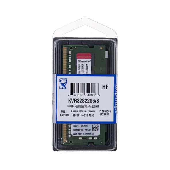 Kingston KVR32S22S6/8 8 GB DDR4 3200 MHz CL22 Notebook Ram ürün görseli 1