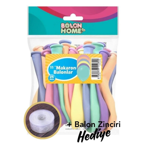 25'li Karışık Makaron Balon 12 İnç, + Balon Zinciri Hediye ürün görseli 1