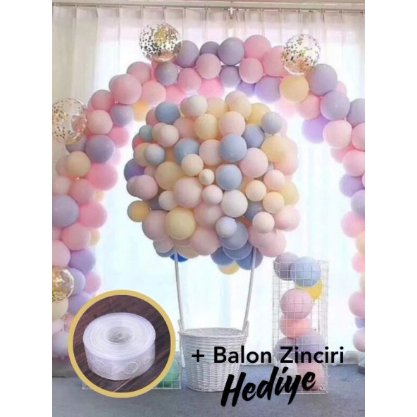 100'lü Karışık Makaron Balon 12 Inç, 5mt Balon Zinciri Hediye ürün görseli 1