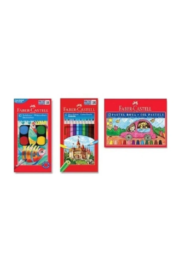 Faber Castell L 3'lü Boya Seti 12'li Sulu - Kuru Ve Pastel Boya B.s ürün görseli 1