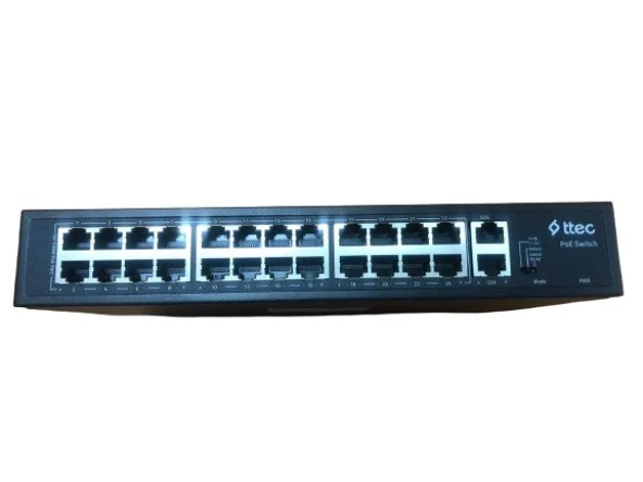 Ttec 26300PG, 24 Portlu, 10/100/ Fast Ethernet , 2 Gigabit Uplink, 24 Port PoE + 300W ürün görseli 1