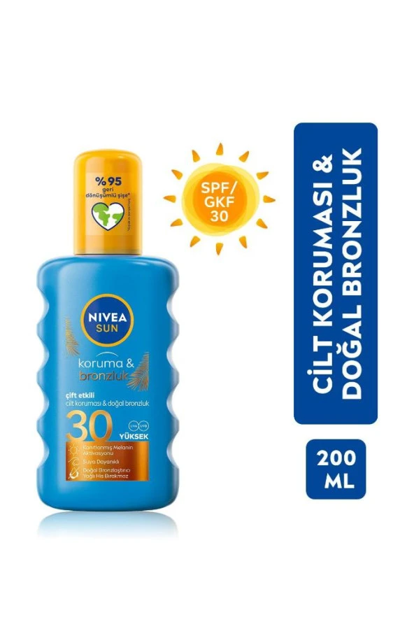 Nivea Sun Spf 30 Koruma & Bronzluk Güneş Spreyi 200ml Yüksek Güneş Koruması Ve Doğal Bronzlaştırıcı ürün görseli 1