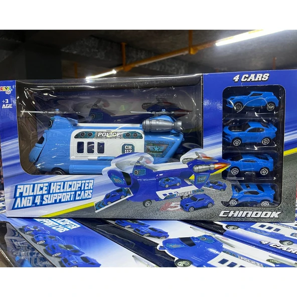 Kurtarıcı Helikopter Set ve 4 Ufak Araba - Mavi Su Dünyası ürün görseli 1