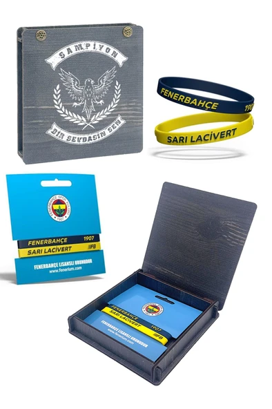 Fenerbahçe Orijinal Lisanslı 2'li Sarı Lacivert Silikon Bileklik Hediyelik Ahşap Kutulu ürün görseli 1