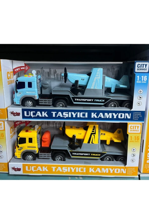 Sürtmeli Sesli Işıklı Mavi Renk Uçak Taşıyan Tır ürün görseli 1