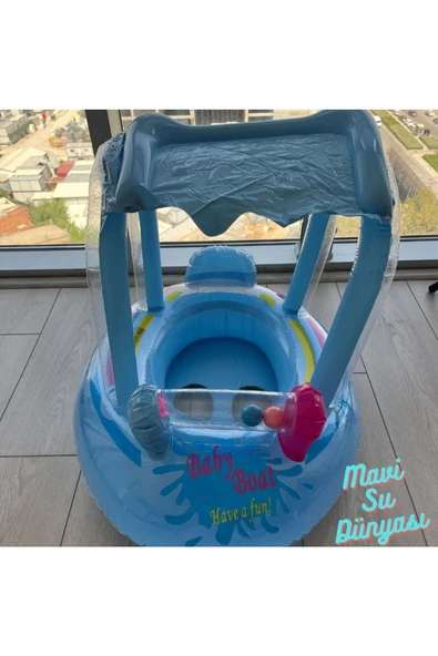 Gölgelikli Mavi Renk Bebek Deniz Simidi, Bebek Havuz Simidi, 0-3 Yaş 71cm*60cm ürün görseli 1
