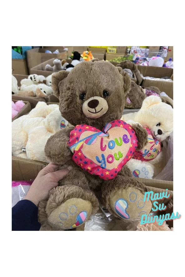 Peluş 30 Cm Kalpli Kahverengi Ayıcık Love You - Mavi Su Dünyası ürün görseli 1