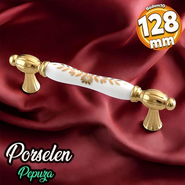Pepuza Gerçek Porselen Altın Gold 128 mm Mobilya Mutfak Kulp Çekmece Dolap Kulplar Kulpu Kulbu ürün görseli 1