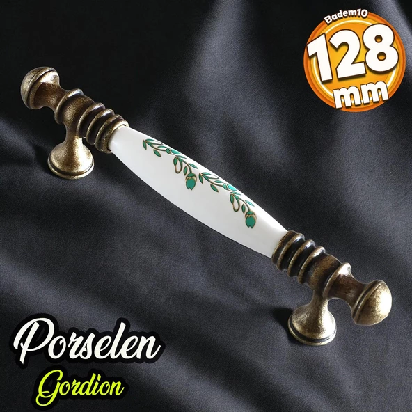 Gordion Gerçek Porselen Eskitme Antik Beyaz 128 mm Mobilya Mutfak Dolabı Dolap Kulpu Kulbu Kulpları ürün görseli 1