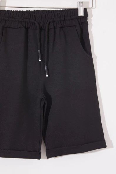 Siyah Erkek Çocuk Beli Lastikli Basic Şort 18802 - Resim 2