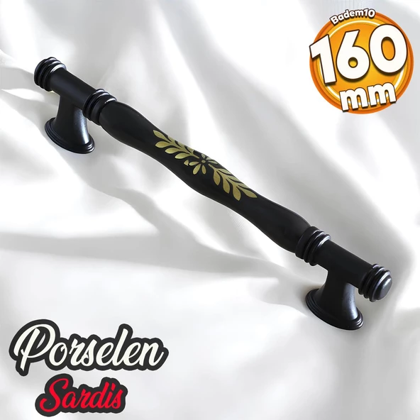 Sardis Gerçek Porselen Mat Siyah 160 mm Mobilya Mutfak Kulp Çekmece Dolap Kulplar Kulpu Kulbu ürün görseli 1
