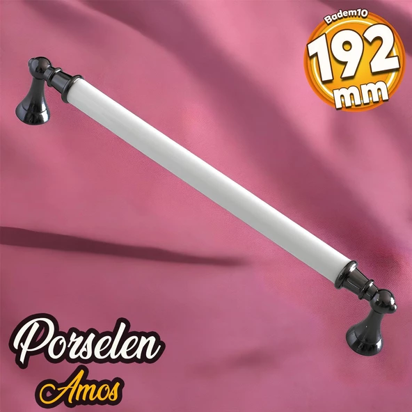 Amos Gerçek Porselen Beyaz Füme 192 mm Mobilya Mutfak Kulp Çekmece Dolap Kulplar Kulpu Kulbu ürün görseli 1