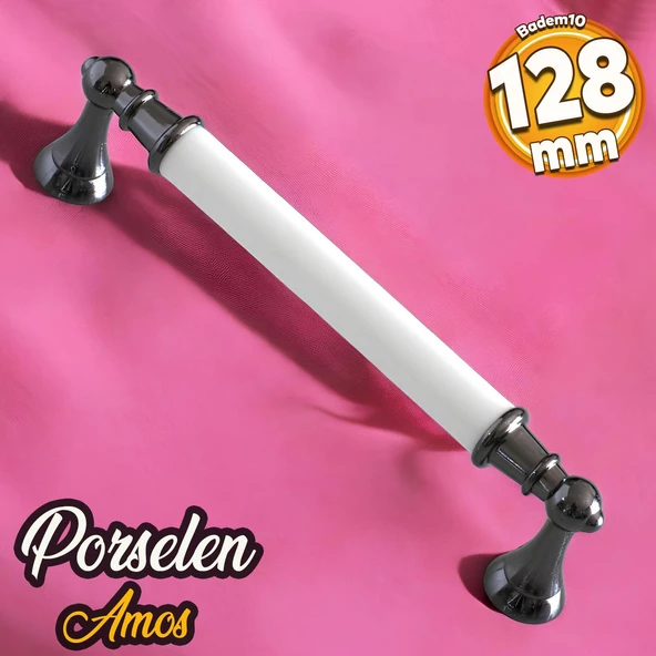 Amos Gerçek Porselen Beyaz Füme 128 mm Mobilya Mutfak Kulp Çekmece Dolap Kulplar Kulpu Kulbu ürün görseli 1