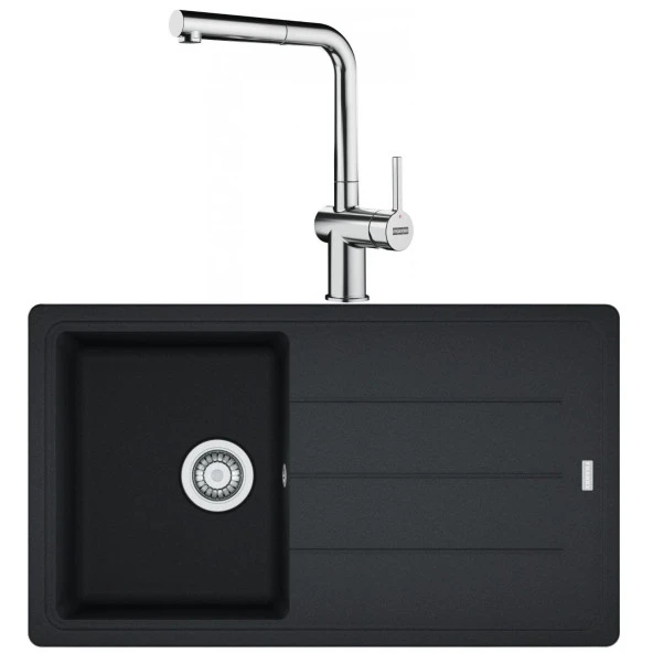 Franke Basis BFG 611-86 Nero Granit Evye-Active Plus Doccia 2.0 Krom Batarya Seti ürün görseli 1