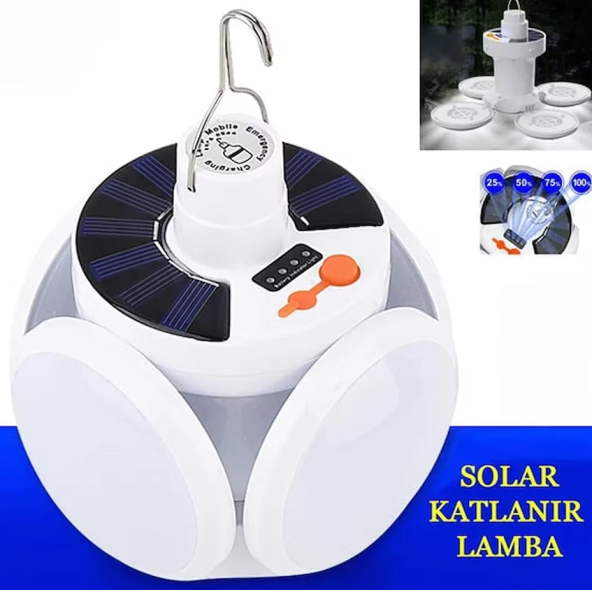 QASUL Solar Güneş Enerji Ve Usb Şarjlı 5 Kanatlı Bahçe Aydınlatma Led Askılı Pratik Lamba ürün görseli 1