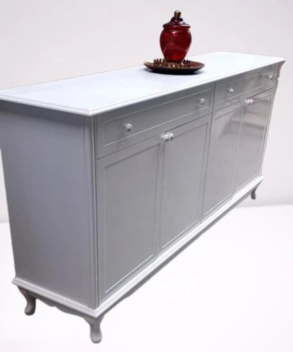 Konsol Klasik Model Tv Sehpa 90386 Ahşap MDF Parlak Beyaz Boya El Yapım ürün görseli 1