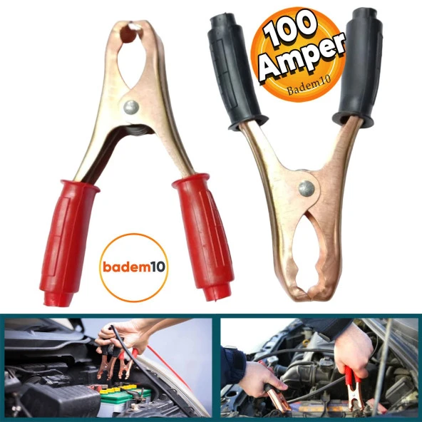 Araç Araba Otomobil Oto Akü Akümülatör Sarj Şarj Takviye Maşası Pensesi 1 Çift 100 Amper ürün görseli 1
