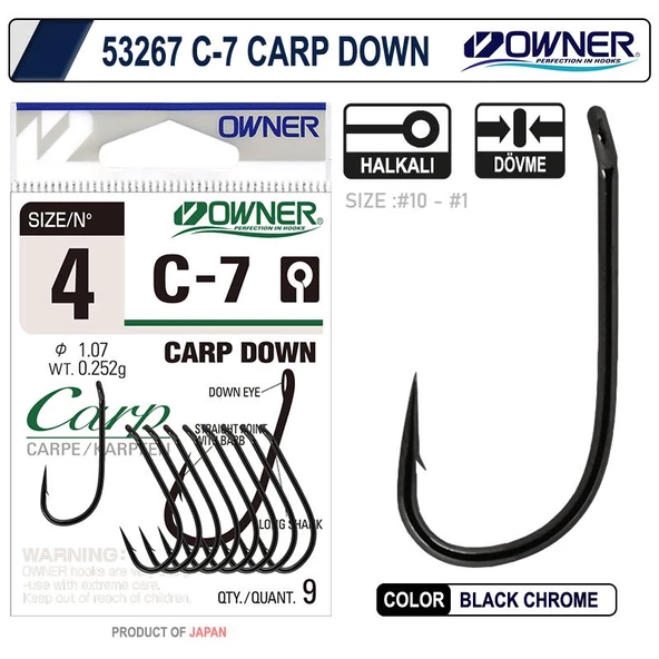 Owner 53267 C-7 Carp Down Black Chrome Sazan İğnesi ürün görseli 1