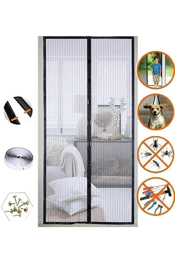 Mıknatıslı Kapı Sinekliği 2X(60X210) Cm siyah - Resim 2
