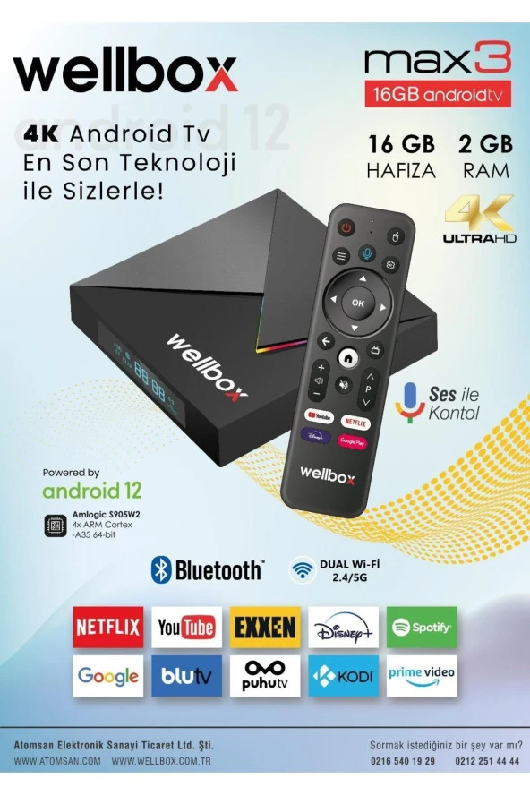 Max3 Android Tv Box Android 12 Sesli Komut 2gb Ram 16GB Hafıza ürün görseli 1