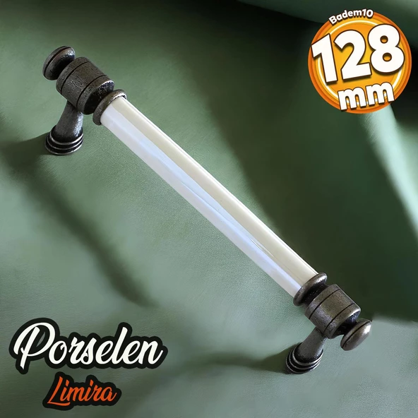 Limira Gerçek Porselen Sedef Eskitme Antik Gümüş 128 mm Mobilya Mutfak Dolap Kulpu Kulbu Kulpları ürün görseli 1