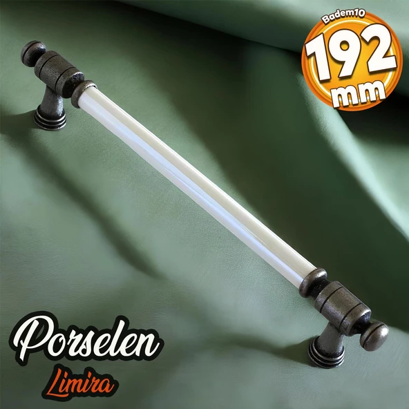 Limira Gerçek Porselen Sedef Eskitme Antik Gümüş 192 mm Mobilya Mutfak Dolap Kulpu Kulbu Kulpları ürün görseli 1
